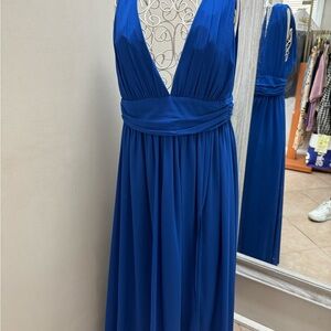 Lulu's Blue Ruched Plunge Dress NWOT